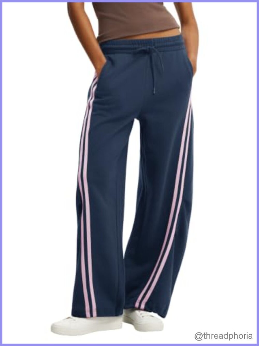 Baggy Wide Leg Barrel Sweatpants with Contrast Stripes & Adjustable Hem